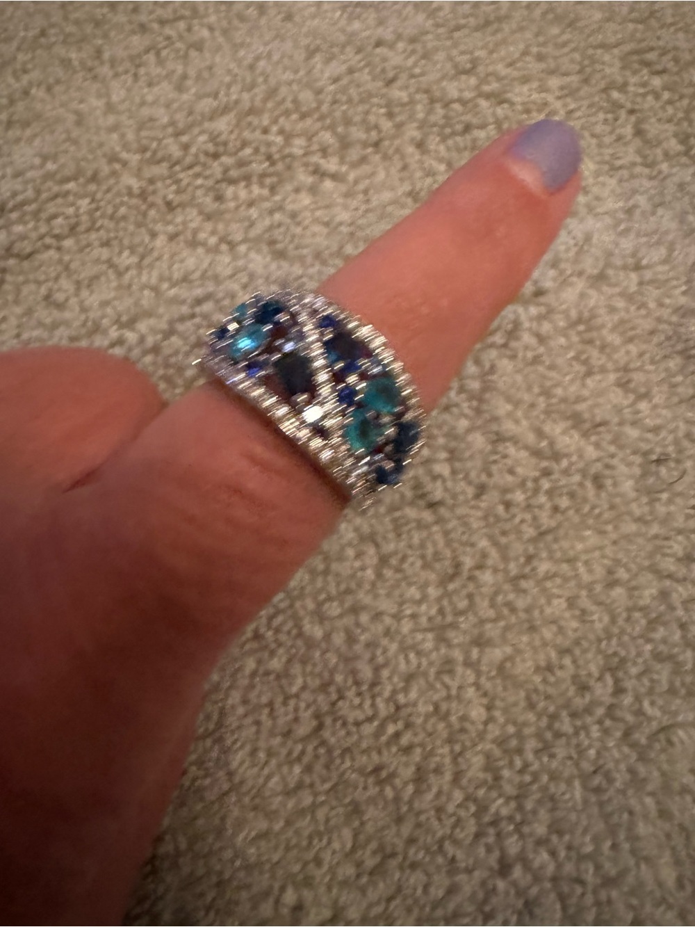 Sterling Silver Blue Crystal Floral Band Ring